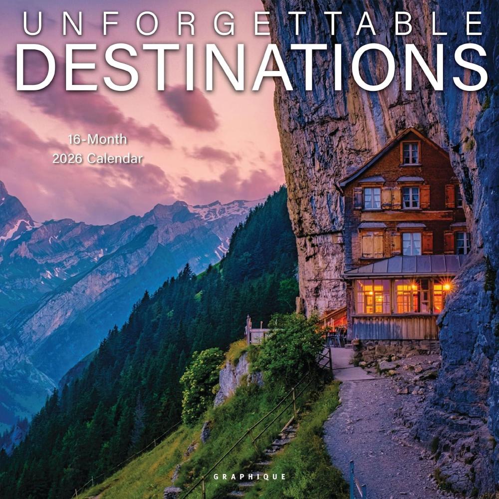 imageGraphique 2026 Coffee Wall Calendar  12 x 12  Thick Paper  Home ampamp Office Organizer  Large Monthly Grid  3 Languages ampamp Marked Holidays  4 Month Preview Page for 2027Unforgettable Destinations