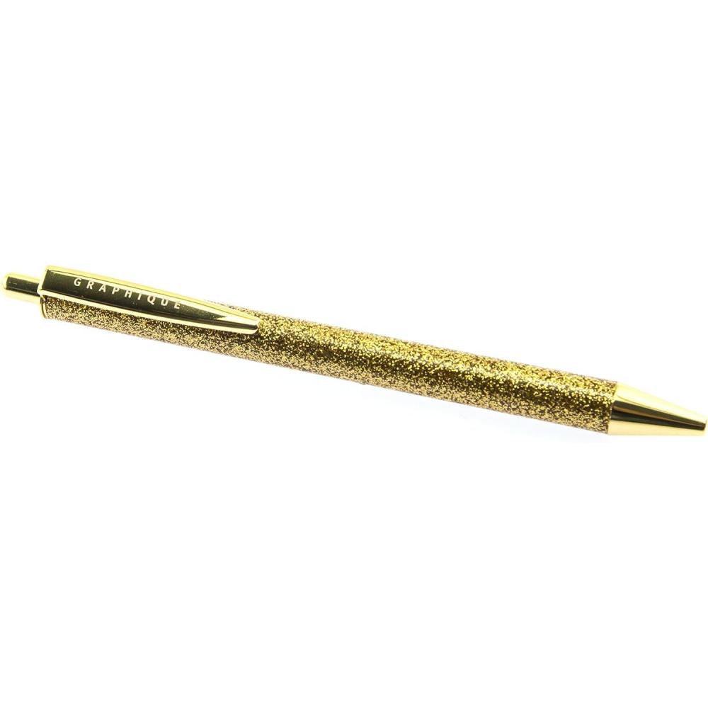 imageGraphique Glitz Gold Fashion Pen 55quot Ballpoint Pen with Black Ink Stylish Gold Glitter Leatherette Body Comes in Gift Box with Foil Accents Makes a Beautiful Unique GiftGold Glitter Wrapped