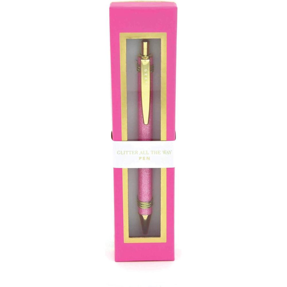 imageGraphique Glitz Gold Fashion Pen 55quot Ballpoint Pen with Black Ink Stylish Gold Glitter Leatherette Body Comes in Gift Box with Foil Accents Makes a Beautiful Unique GiftPink Glitter Wrapped