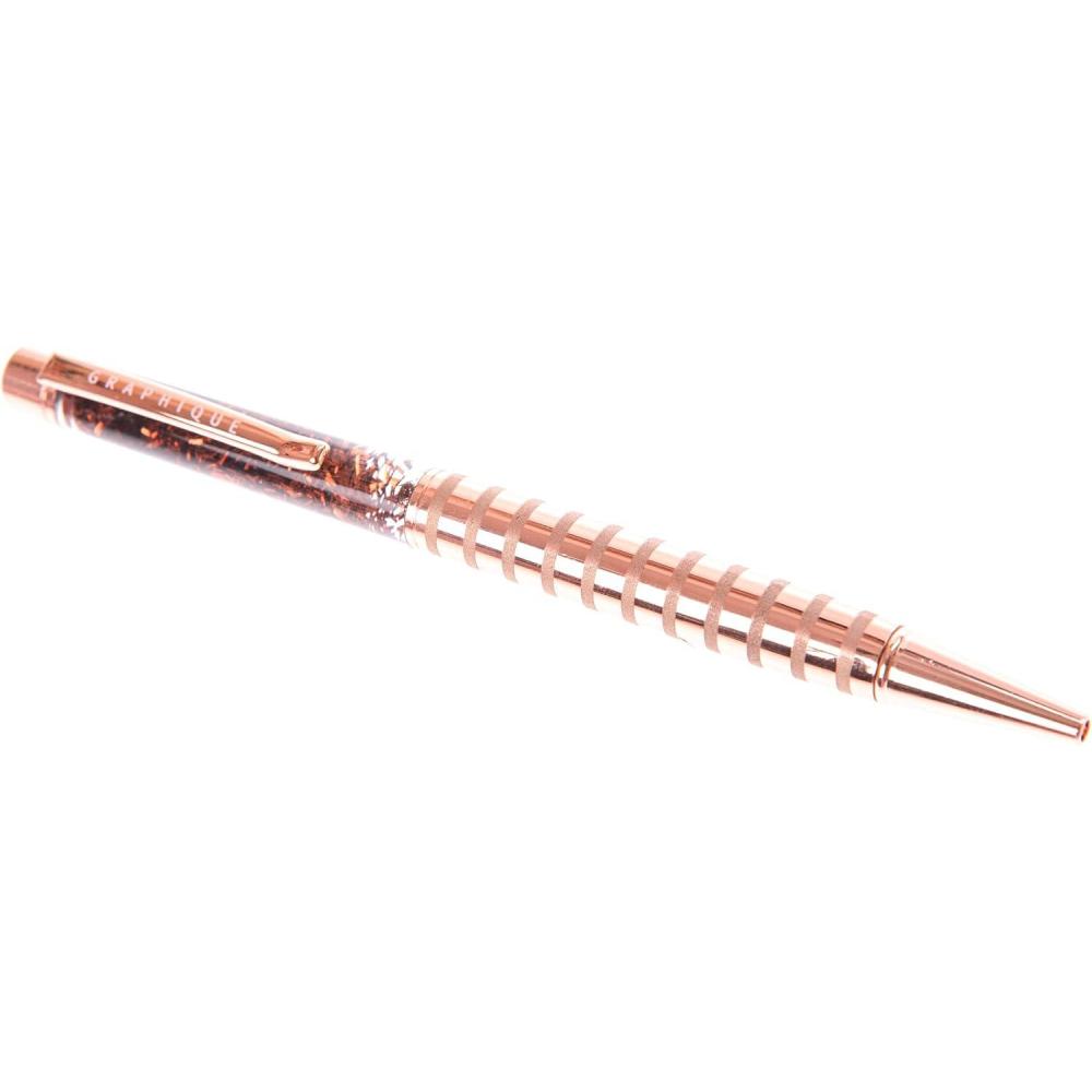 imageGraphique Glitz Gold Fashion Pen 55quot Ballpoint Pen with Black Ink Stylish Gold Glitter Leatherette Body Comes in Gift Box with Foil Accents Makes a Beautiful Unique GiftRose Gold Floating Glitter