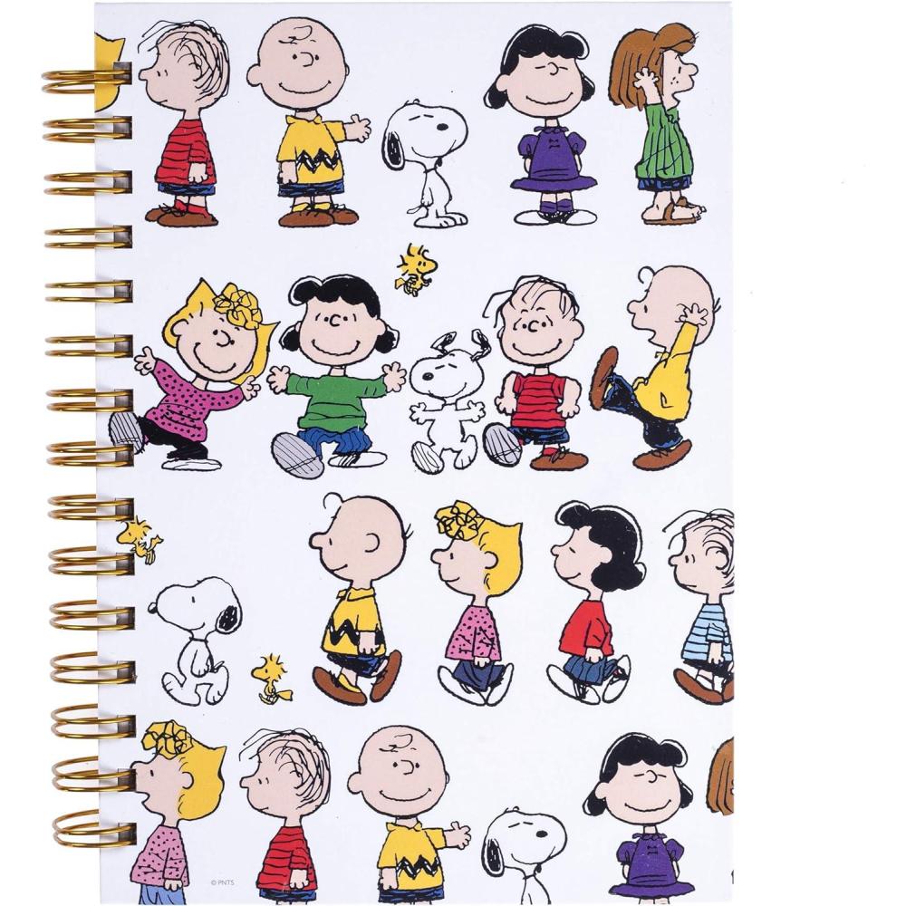 imageGraphique Peanuts quotHappy Thoughtsquot Hard Bound Journal  160 Ruled Pages Vintage Peanuts Cartoon Cover wquotHappy Thoughtsquot Message Embellished wGold Foil 625quot x 825quot x 1quotPeanuts Gang Spiral Journal