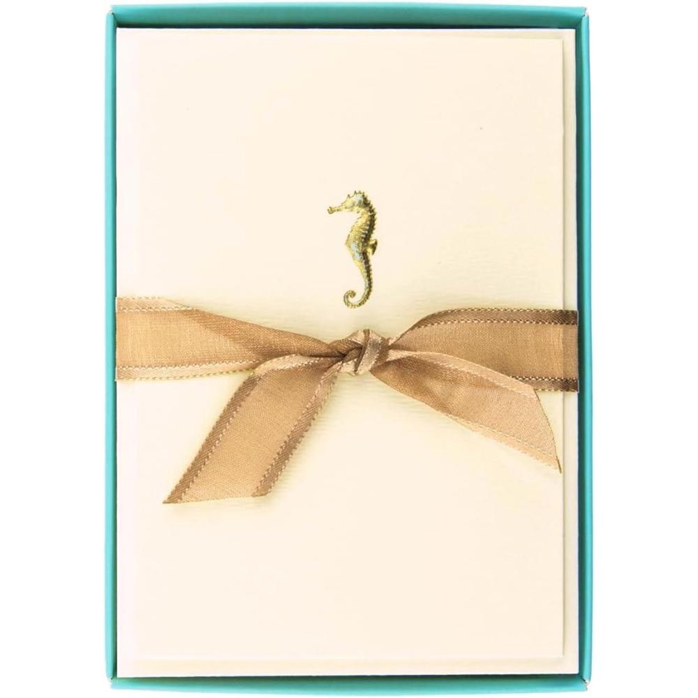 imageGraphique Seahorse La Petite Presse Boxed Notecards  10 Embossed and Embellished Gold Foil Seahorse Blank Cards with Matching Envelopes 325quotquot x 475quotquotquot L1329CBSeahorse