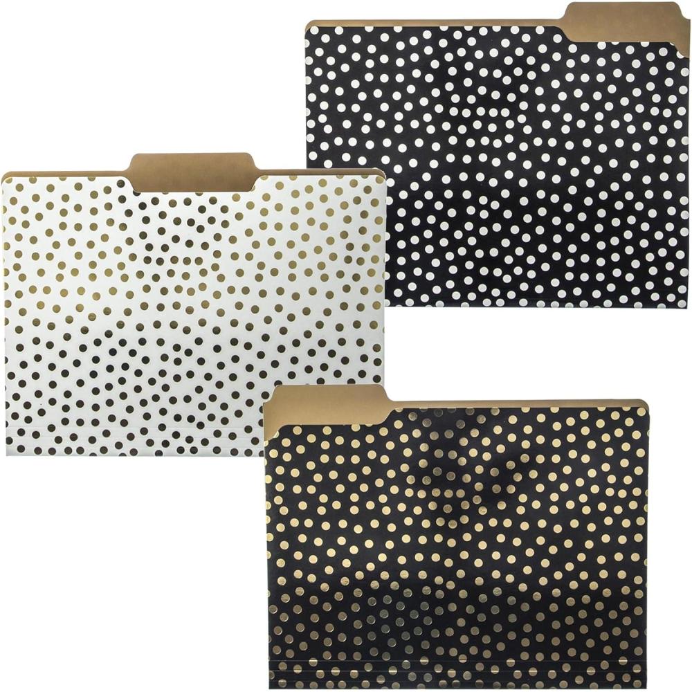 imageGraphique Designer Black White and Gold Polka Dots File Folders  Set of 9 3 Designs  Letter Size Organizers  Decorative Office Supplies  Durable Coated Cardstock  13Cut TabsGold Dots