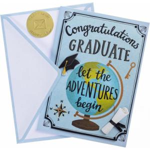 Graphique 2025 Grad Handmade Card, Graduation Congratulations, Color-Coordinated Envelope, 5” x 7”(Adventures Begin Graduation)