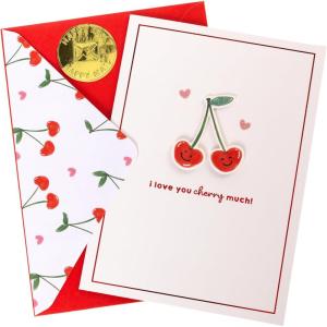 Graphique Handmade Valentine’s Card, Pick You Pickle, Romantic, Love and Cute Greeting, Wife Girlfriend, Husband Boyfriend, Her Him Kid, 5” x 7”(Cherry Much)