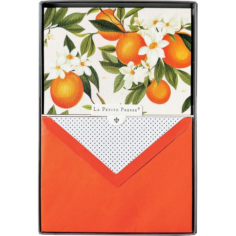 imageHortensia Designer Cards by Graphique Luxe Collection Silver Foil Embossed Stationary Boxed Set 10 Blank Cards with 11 Envelopes All Occasion Greetings 525quot x 38quotLorange