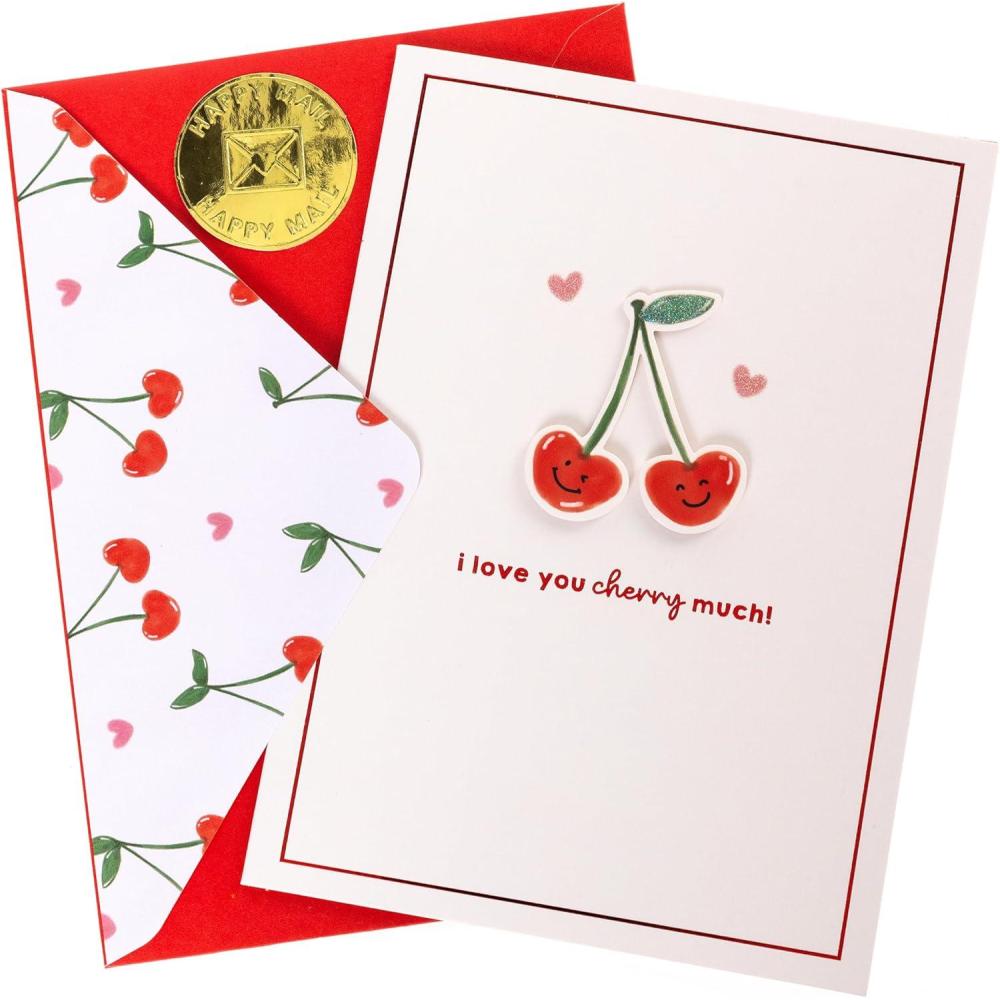 imageGraphique Handmade Valentines Day Card  Romantic and Cute  Him Her Kid  ColorCoordinated Envelope  5quot x 7quot Bear HeartCherry Much