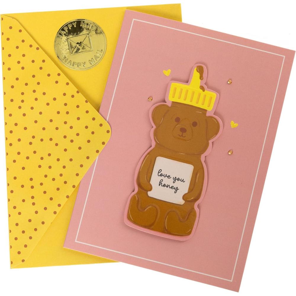 imageGraphique Handmade Valentines Day Card  Romantic and Cute  Him Her Kid  ColorCoordinated Envelope  5quot x 7quot Bear HeartHoney Bear