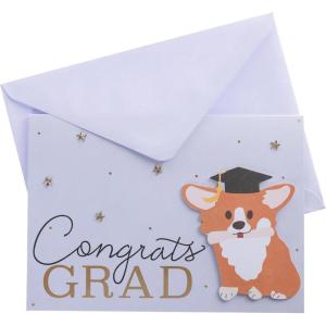 Graphique Pink Shaker Mother’s Day Handmade Card, Color-Coordinated Envelope, 5” x 7”(Corgi Congrats)