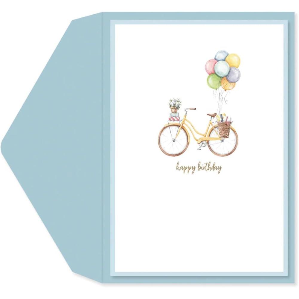 imageGraphique Bicycle with Balloons Birthday Card  Family and Friends  Embellished with Gold Foil Accents  ColorCoordinated Envelope  5quot x 7quotBicycle with Balloons