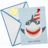 Graphique Party Cats Birthday Card, Family and Friends, Color-Coordinated Envelope, 5″ x 7″(Shark Bite)