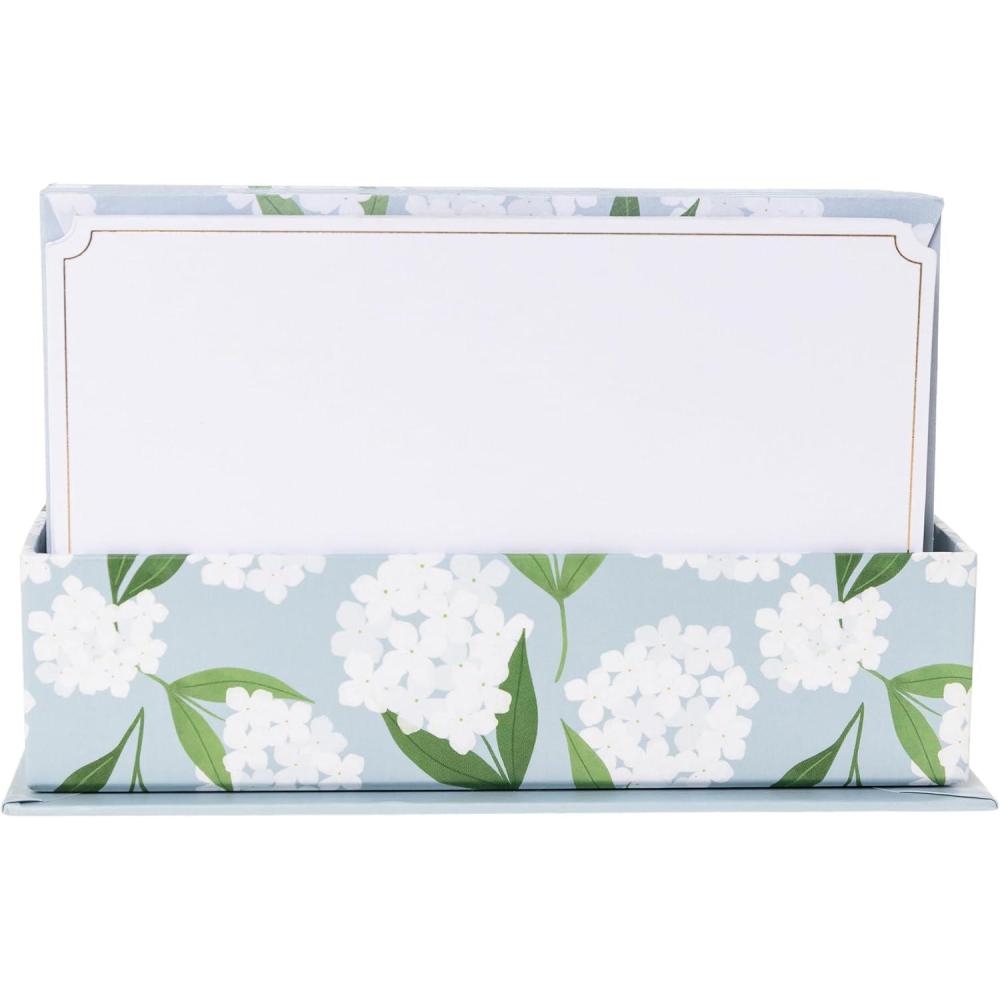 imageGraphique All Occasion Flat Notes Pack of 50 Blank Index Cards with Envelopes ampamp Decorative Storage Box Thick Cardstock Stationary Gift White Hydrangeas 5625 x 35White Hydrangeas