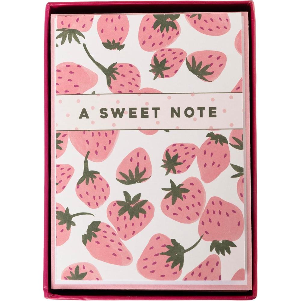imageGraphique Boxed Cards Simple Floral  Includes 16 Cards with Matching Envelopes and Storage Box Cute Stationery Made on Durable Cardstock Cards Measure 4 x 5625Pink Strawberries