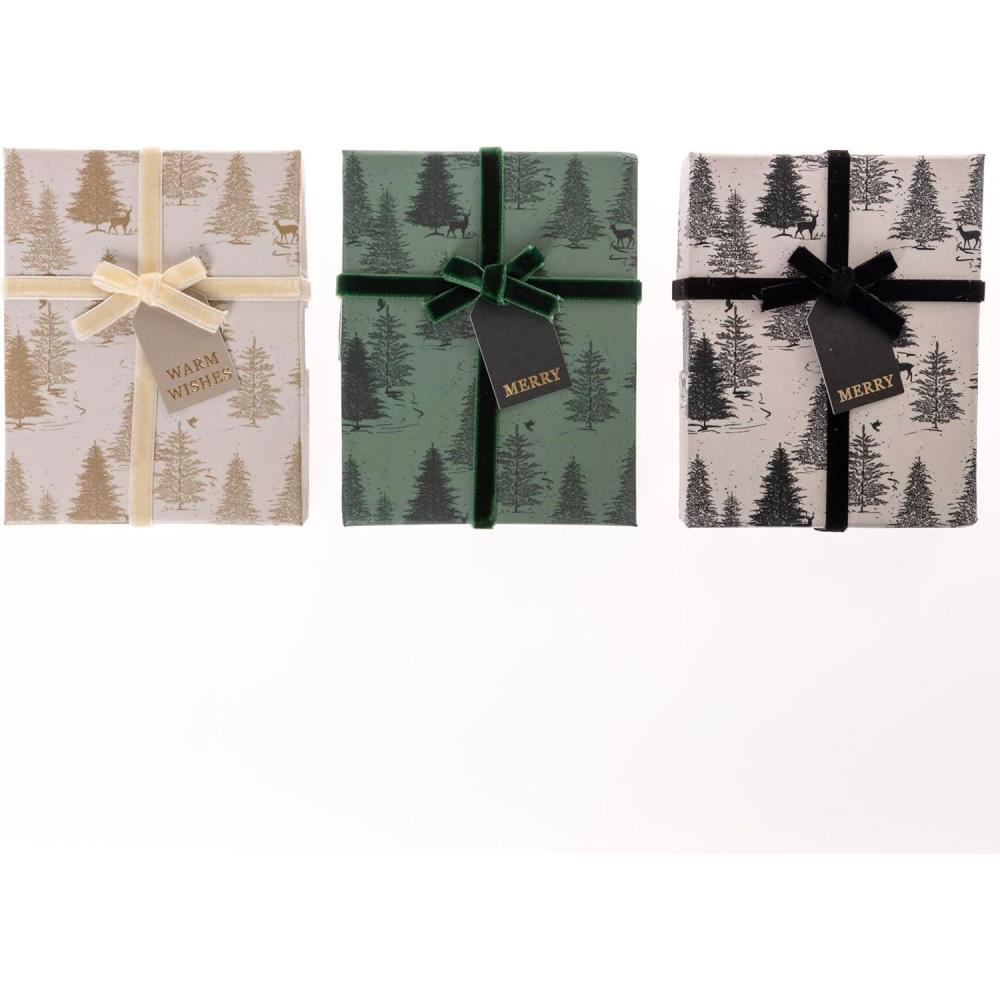 imageGraphique Forest Trees Christmas Gift Card Holders Set of 3 Boxes Decorative Velvet RibbonsForest Trees