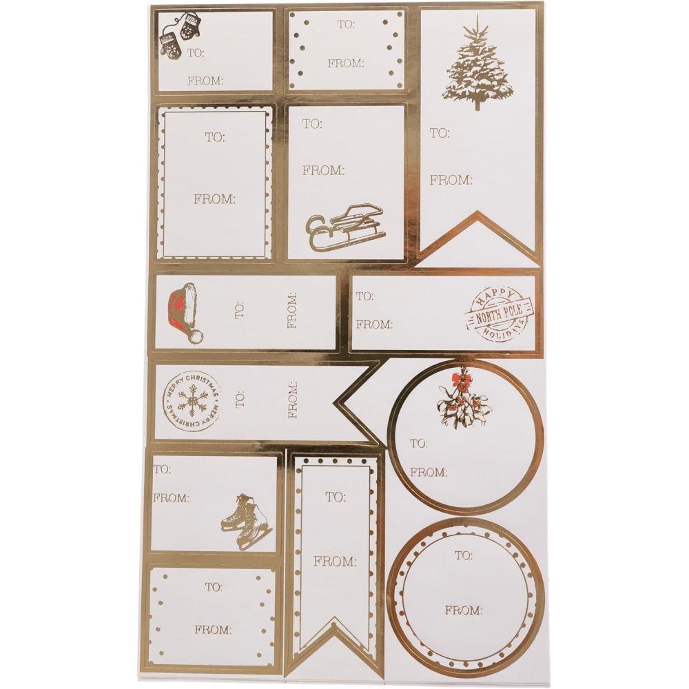 imageGraphique Holiday Gift Labels 130 SelfAdhesive Christmas Stickers 13 Designs with Gold Foil AccentsGold Foil