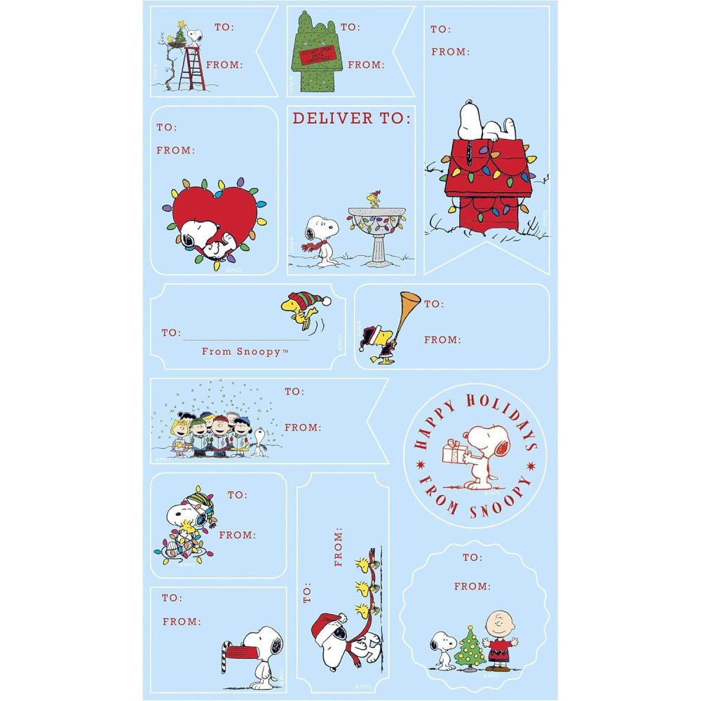imageGraphique Holiday Gift Labels 130 SelfAdhesive Christmas Stickers 13 Designs with Gold Foil AccentsPeanuts