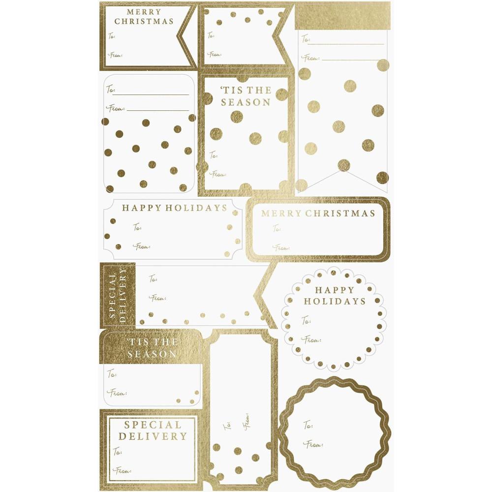 imageGraphique Holiday Gift Labels 130 SelfAdhesive Christmas Stickers 13 Designs with Gold Foil AccentsShimmering White