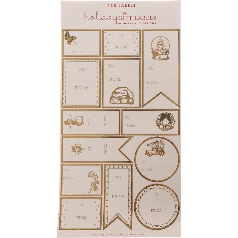 imageGraphique Holiday Gift Labels 130 SelfAdhesive Christmas Stickers 13 Designs with Gold Foil AccentsXmas Icons