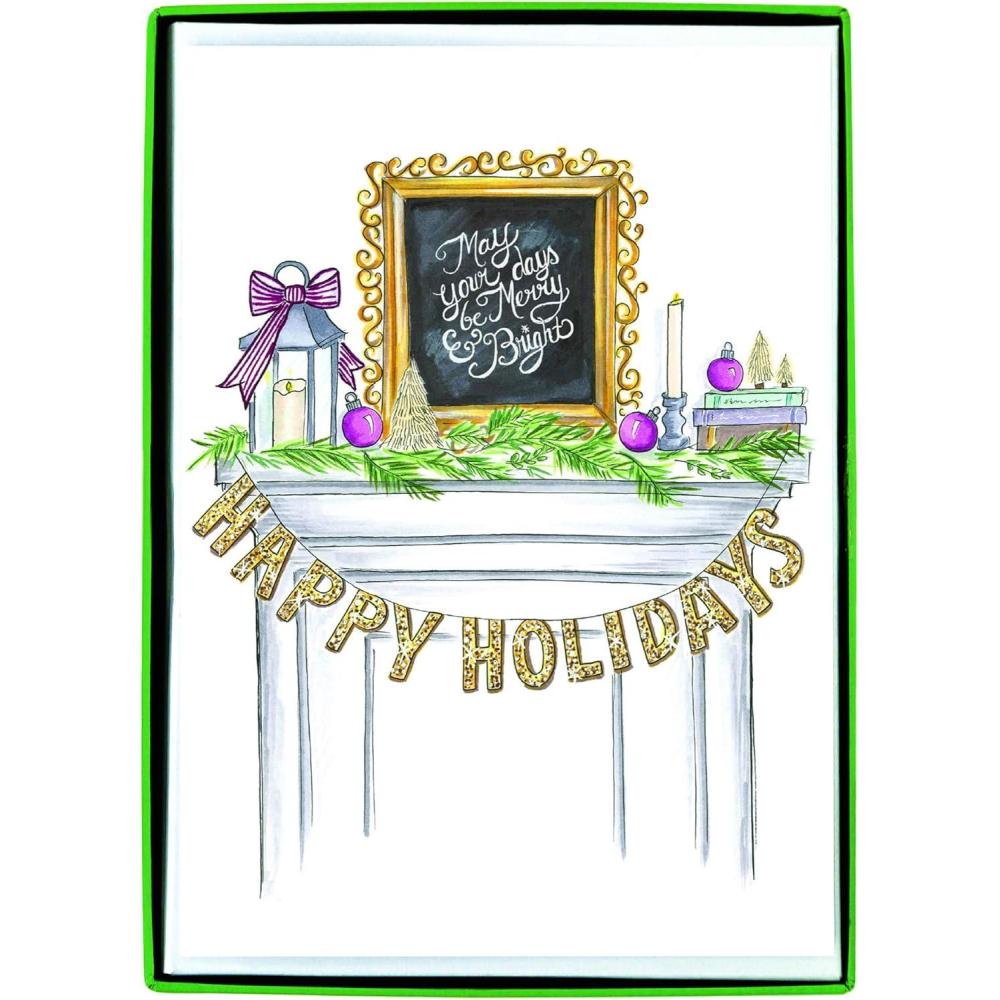 imageGraphique Santa Christmas Cards Boxed Set of 15 Holiday Cards with Envelopes 475quotx 6625quotHappy Holidays Mantel