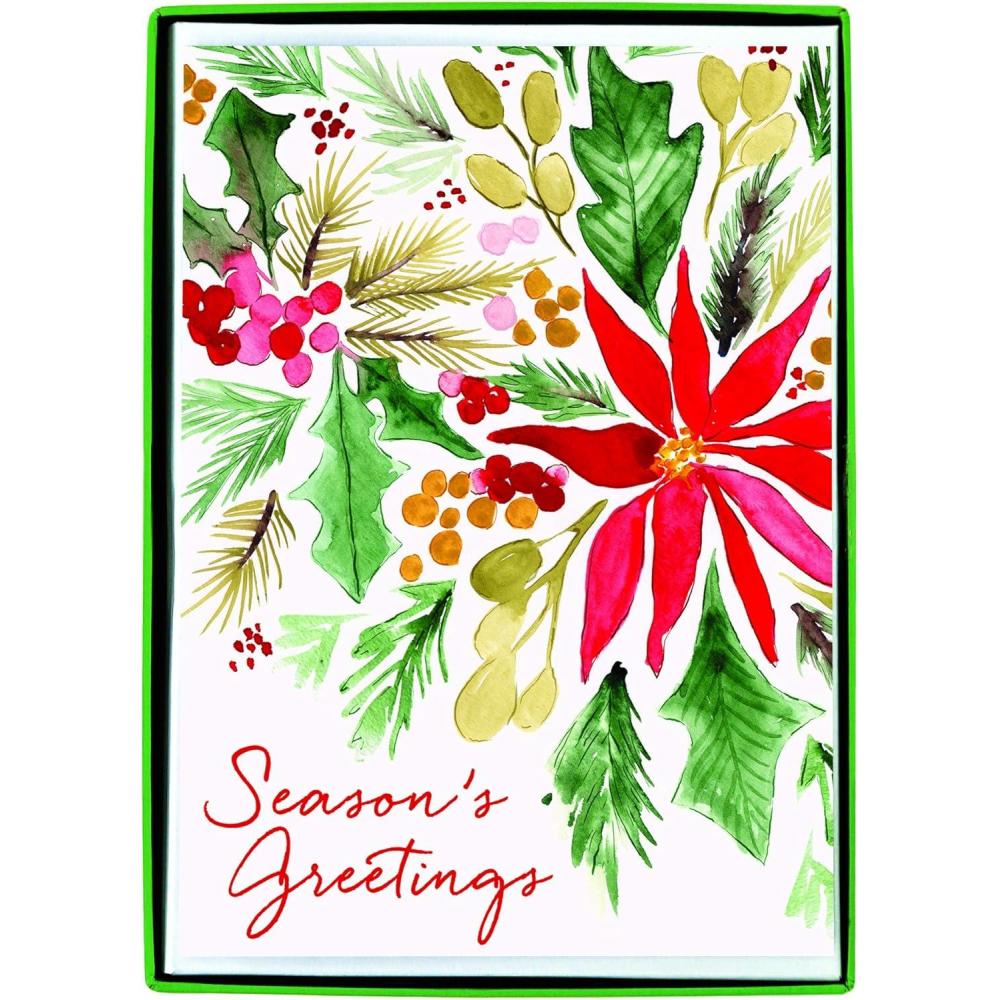 imageGraphique Santa Christmas Cards Boxed Set of 15 Holiday Cards with Envelopes 475quotx 6625quotPoinsettia
