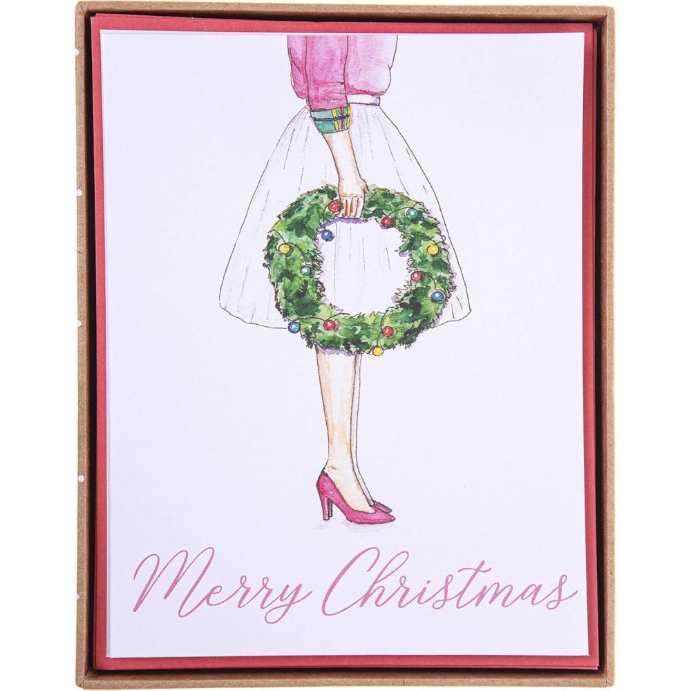 imageGraphique Wood Background Holiday Cards  Pack of 15 Cards with Envelopes  Christmas Greetings  Silver Foil Accents  Boxed Set  425quot x 55quotFashion Wreath