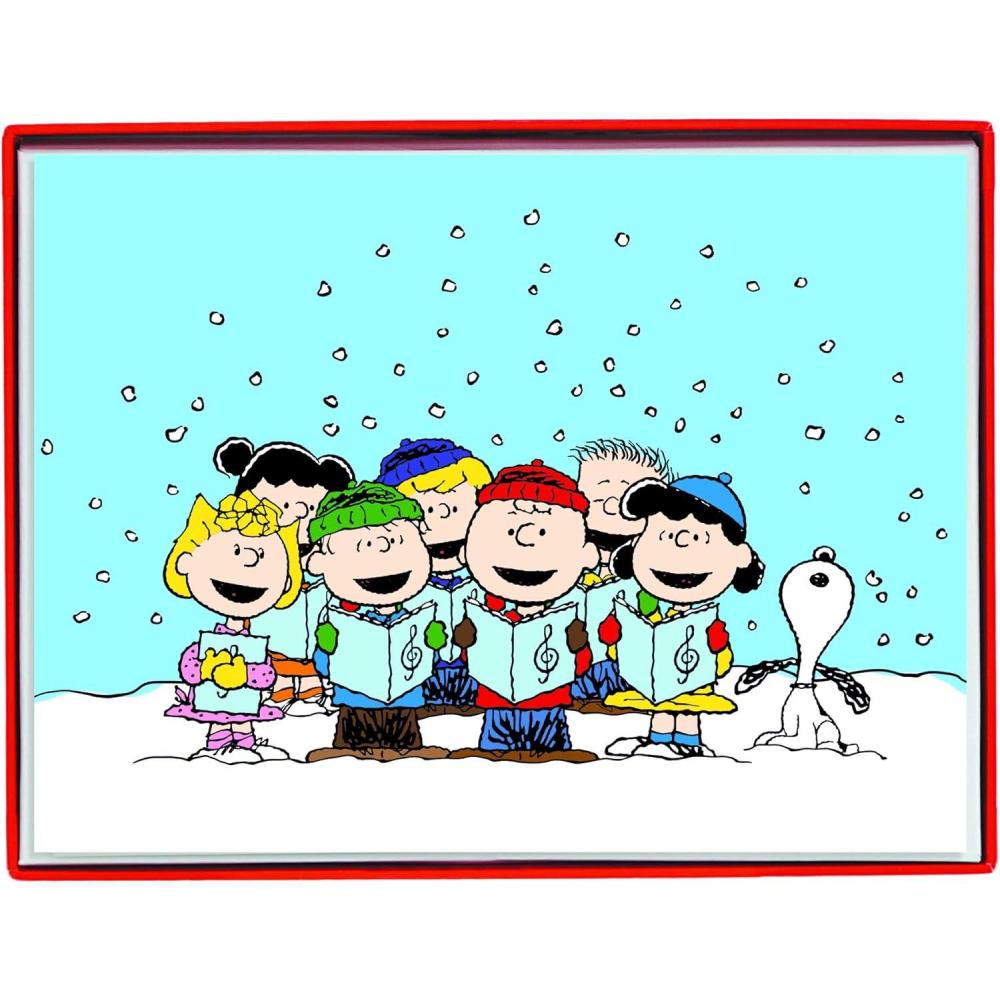 imageGraphique Wood Background Holiday Cards  Pack of 15 Cards with Envelopes  Christmas Greetings  Silver Foil Accents  Boxed Set  425quot x 55quotPeanuts Choir