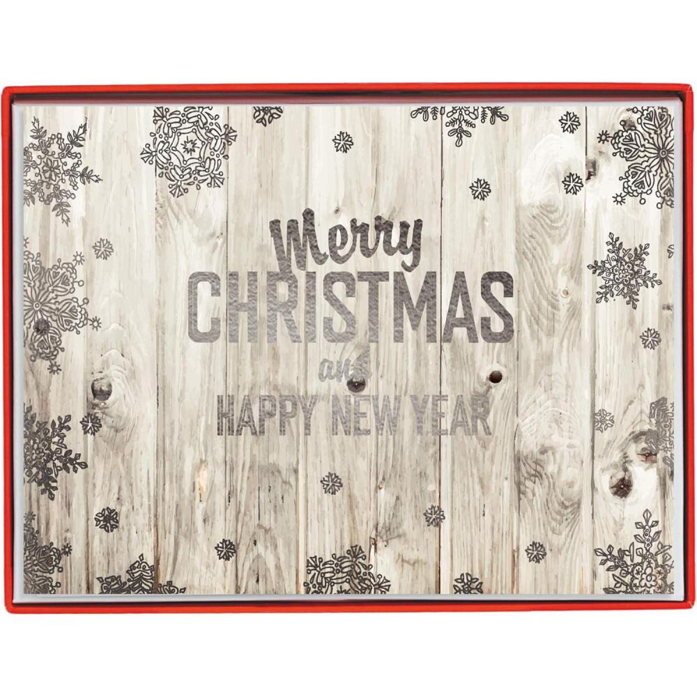 imageGraphique Wood Background Holiday Cards  Pack of 15 Cards with Envelopes  Christmas Greetings  Silver Foil Accents  Boxed Set  425quot x 55quotWood Backgroud