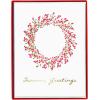Graphique Wood Background Holiday Cards | Pack of 15 Cards with Envelopes | Christmas Greetings | Silver Foil Accents | Boxed Set | 4.25″ x 5.5″(Red & Green Berry Wreath)
