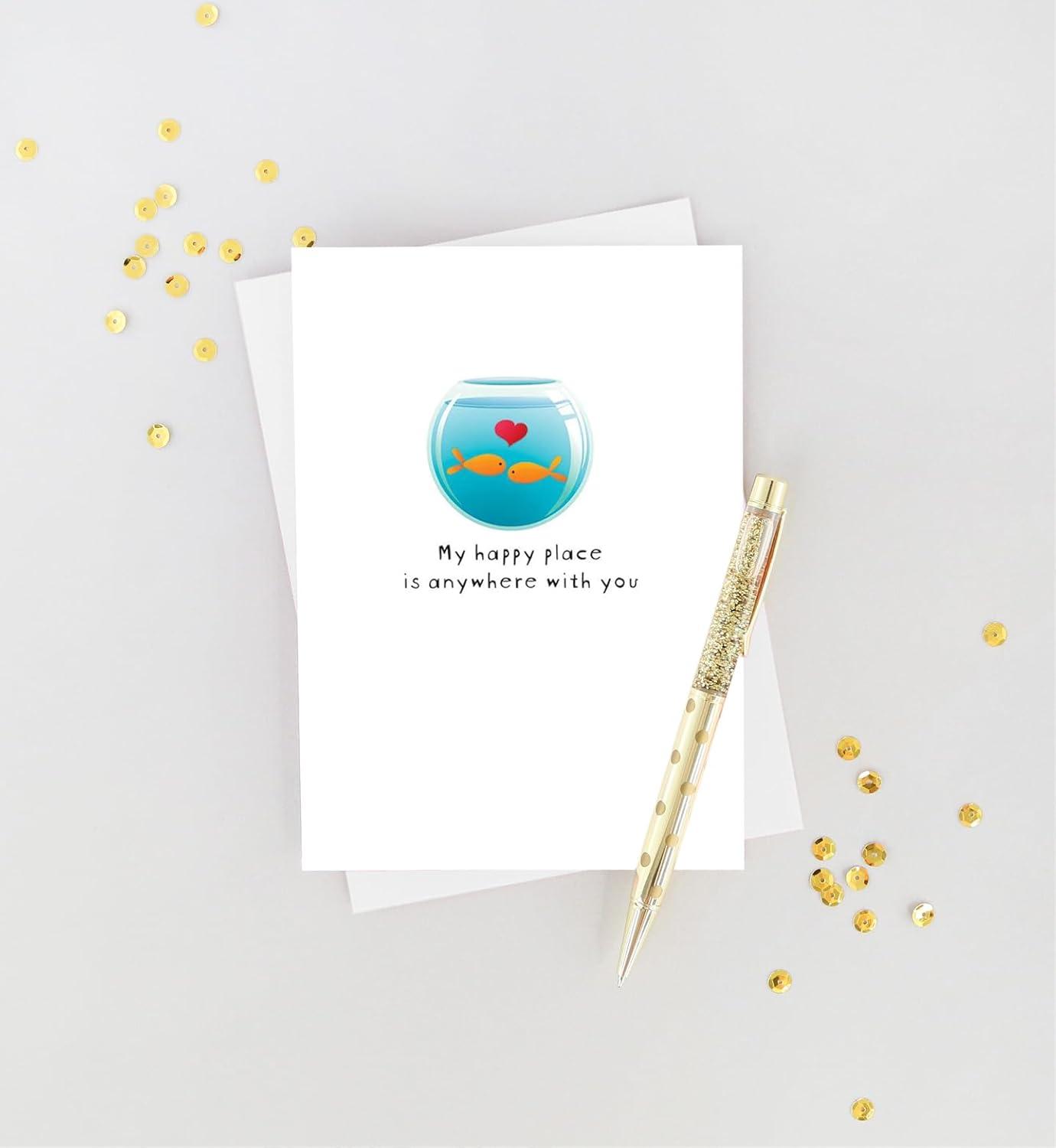 imageGraphique Heart Confetti Anniversary Card  Romantic  Husband Wife Him Her Couple  Embellished with Glitter and Gold Foil Accents  ColorCoordinated Envelope  5quot x 7quotFishy Kisses