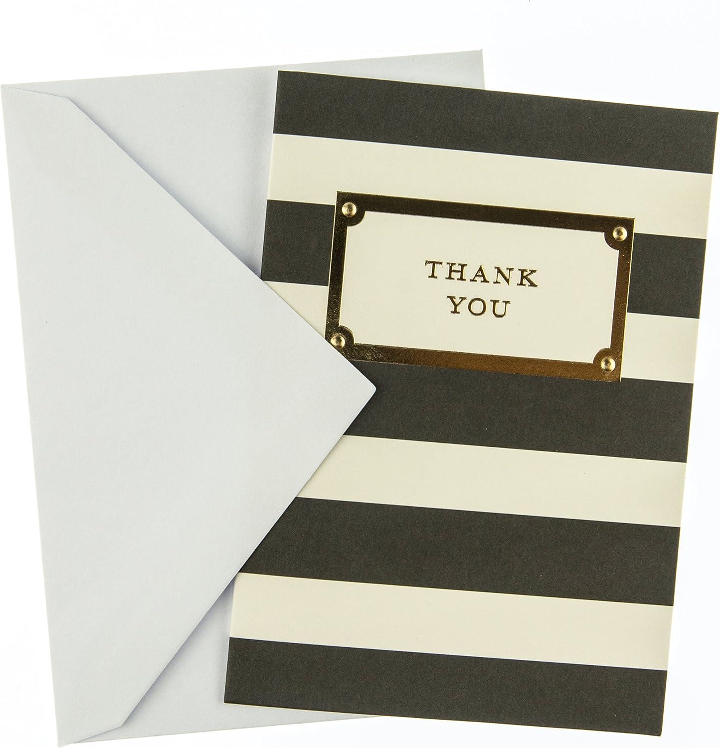 imageGraphique Elegant Thank You Boxed Notecards 16 Black and Cream StripedquotThank Youquot Message Cards Embossed and Embellished Gold Foil Notecards with Matching Envelopes and Storage Box 325quot x 475quot