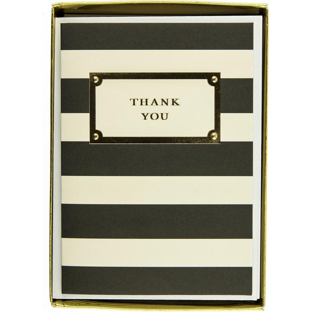 imageGraphique Elegant Thank You Boxed Notecards 16 Black and Cream StripedquotThank Youquot Message Cards Embossed and Embellished Gold Foil Notecards with Matching Envelopes and Storage Box 325quot x 475quot