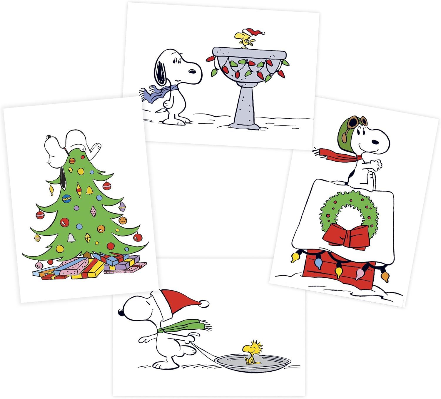imageGraphique Peanuts House Holiday Cards Pack of 20 Cards with Envelopes Blank Inside Christmas Greetings Glitter Accents Boxed Set 325quot x 475quotSnoopy Tree