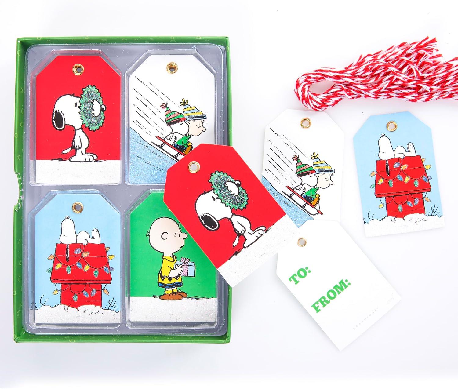 imageGraphique Peanuts Petite Gift Tag Set 24 Tags in 4 Unique Designs Tag Dimensions are 2quot x 3quot Bakers Twine Included Perfect for Wrapping Holiday GiftsPeanuts