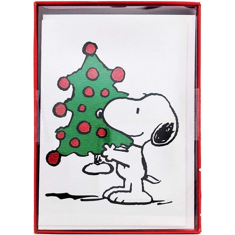 imageGraphique Peanuts House Holiday Cards Pack of 20 Cards with Envelopes Blank Inside Christmas Greetings Glitter Accents Boxed Set 325quot x 475quotSnoopy Christmas Tree