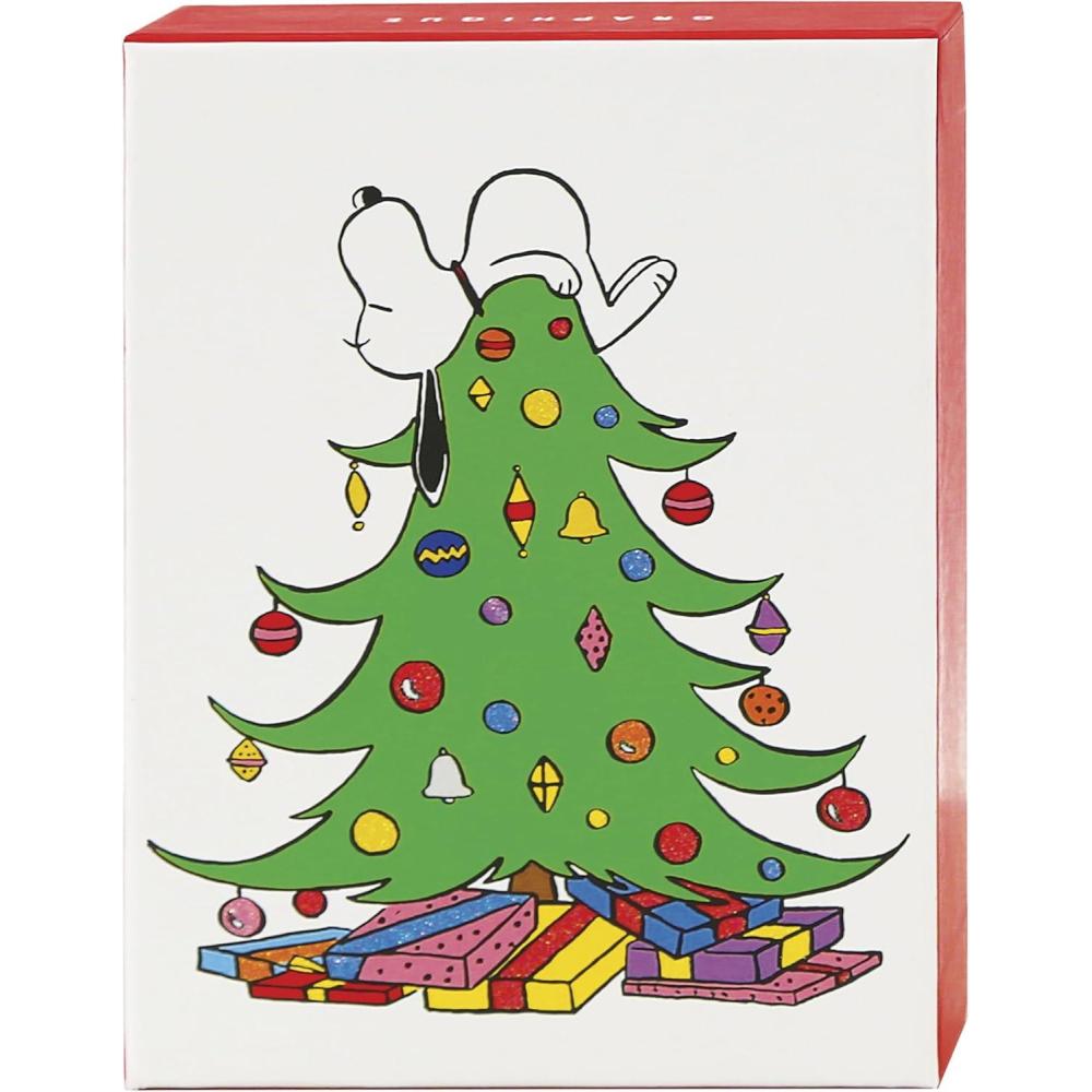 imageGraphique Peanuts House Holiday Cards Pack of 20 Cards with Envelopes Blank Inside Christmas Greetings Glitter Accents Boxed Set 325quot x 475quotSnoopy Tree