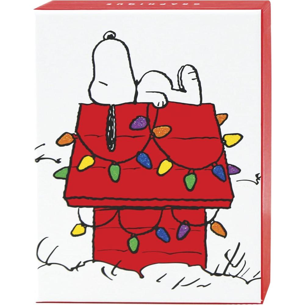 imageGraphique Peanuts House Holiday Cards Pack of 20 Cards with Envelopes Blank Inside Christmas Greetings Glitter Accents Boxed Set 325quot x 475quotDog House