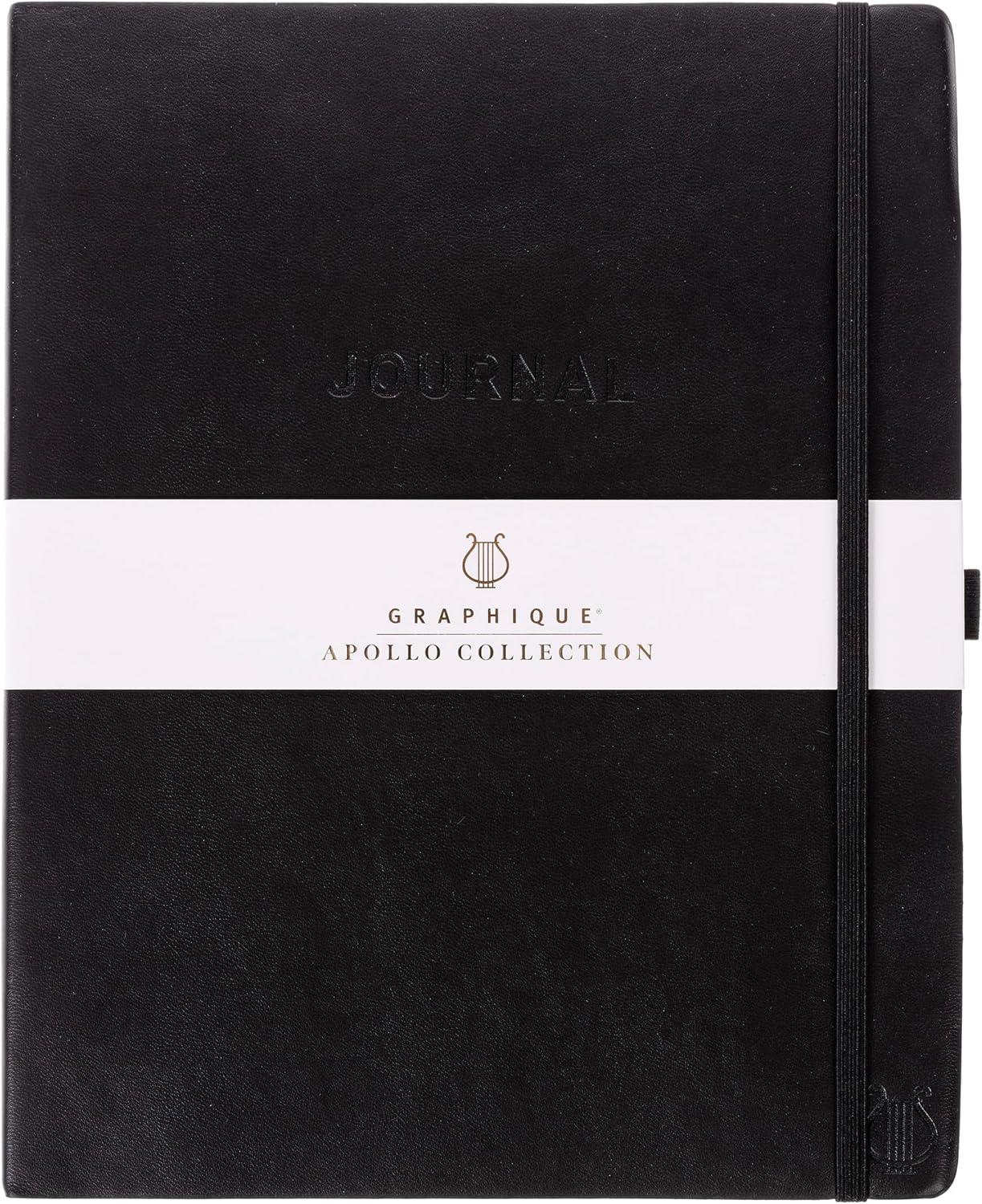 imageGraphique Apollo Vegan Leather Journal Hardcover Diary Notebook for Writing 192 Lined Pages 6 x 8Black