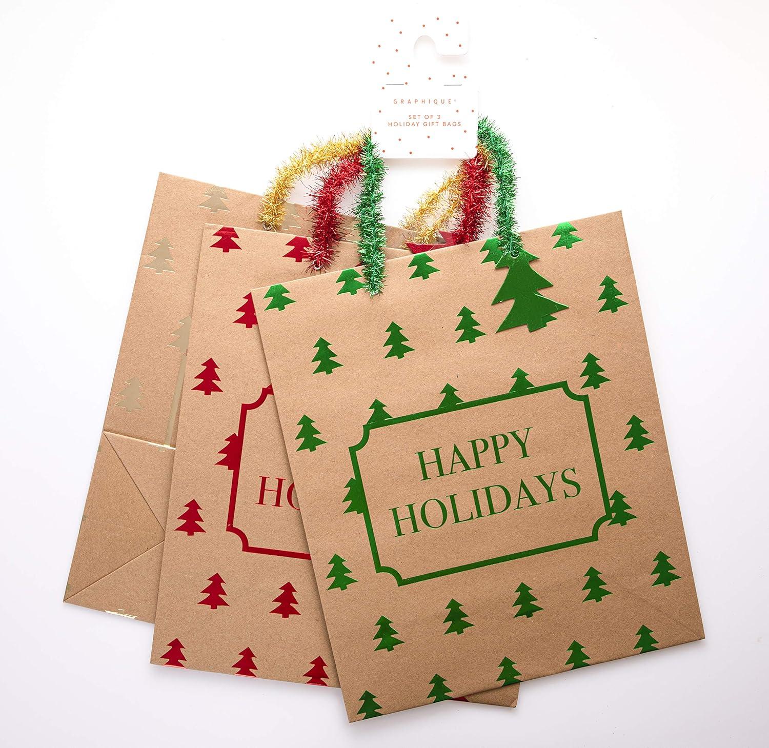 imageGraphique Plaid Holiday Gift Bags Set of 3 Tall and Slim Bags Measuring 45quot x 45quot x 13 Perfect for Wrapping Wine Liquor or Other GiftsHappy Holidays