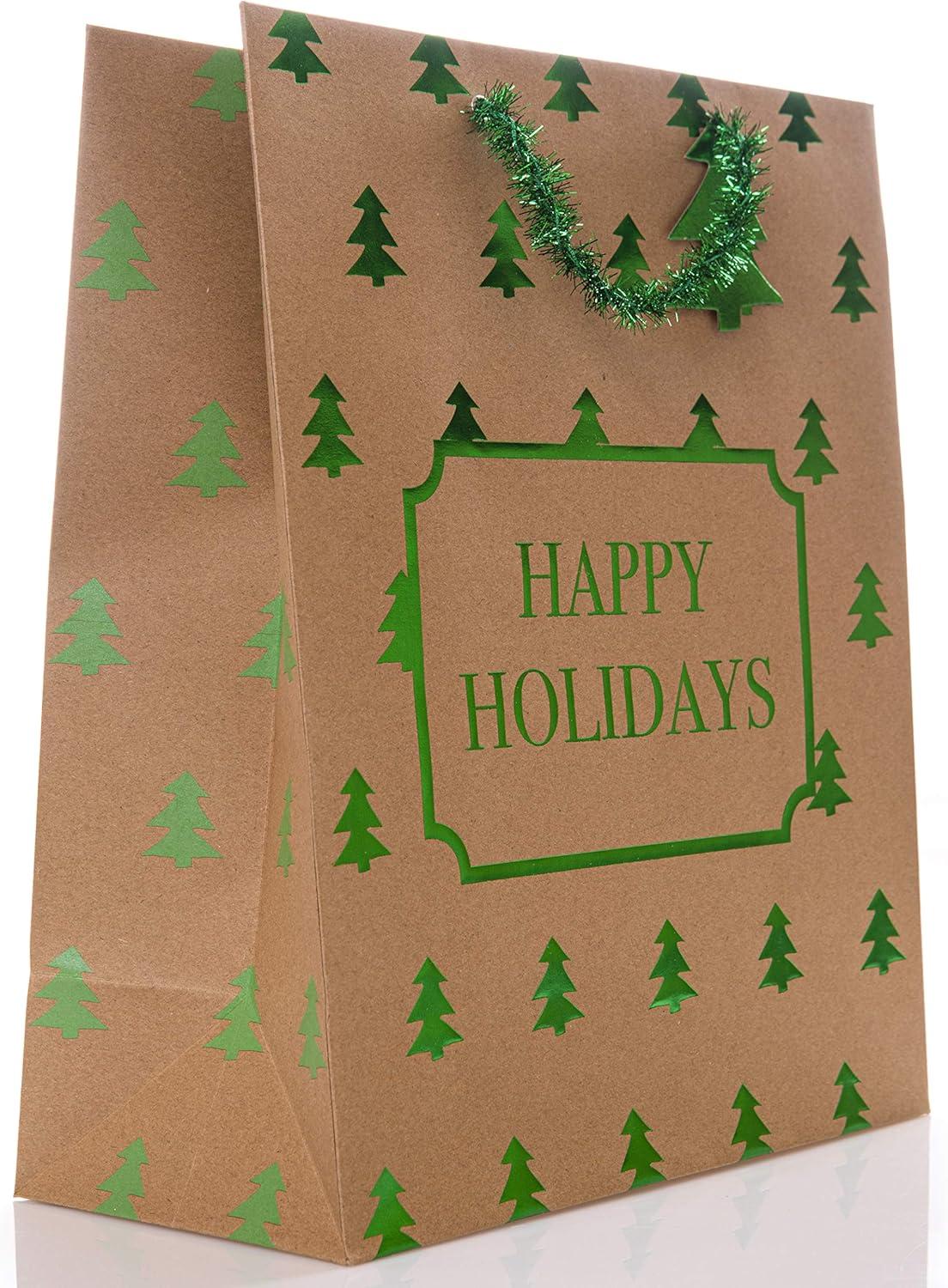 imageGraphique Plaid Holiday Gift Bags Set of 3 Tall and Slim Bags Measuring 45quot x 45quot x 13 Perfect for Wrapping Wine Liquor or Other GiftsHappy Holidays