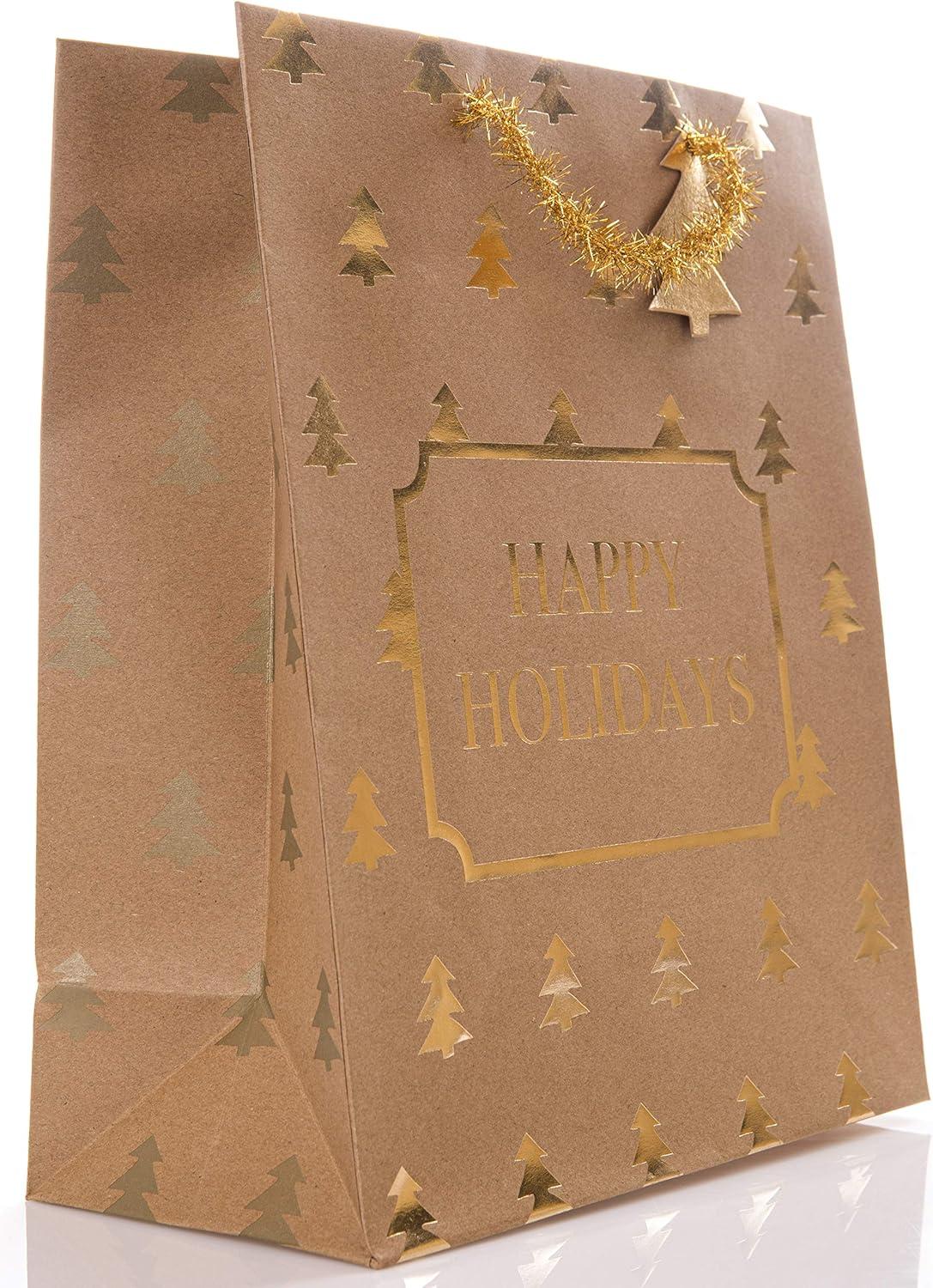 imageGraphique Plaid Holiday Gift Bags Set of 3 Tall and Slim Bags Measuring 45quot x 45quot x 13 Perfect for Wrapping Wine Liquor or Other GiftsHappy Holidays