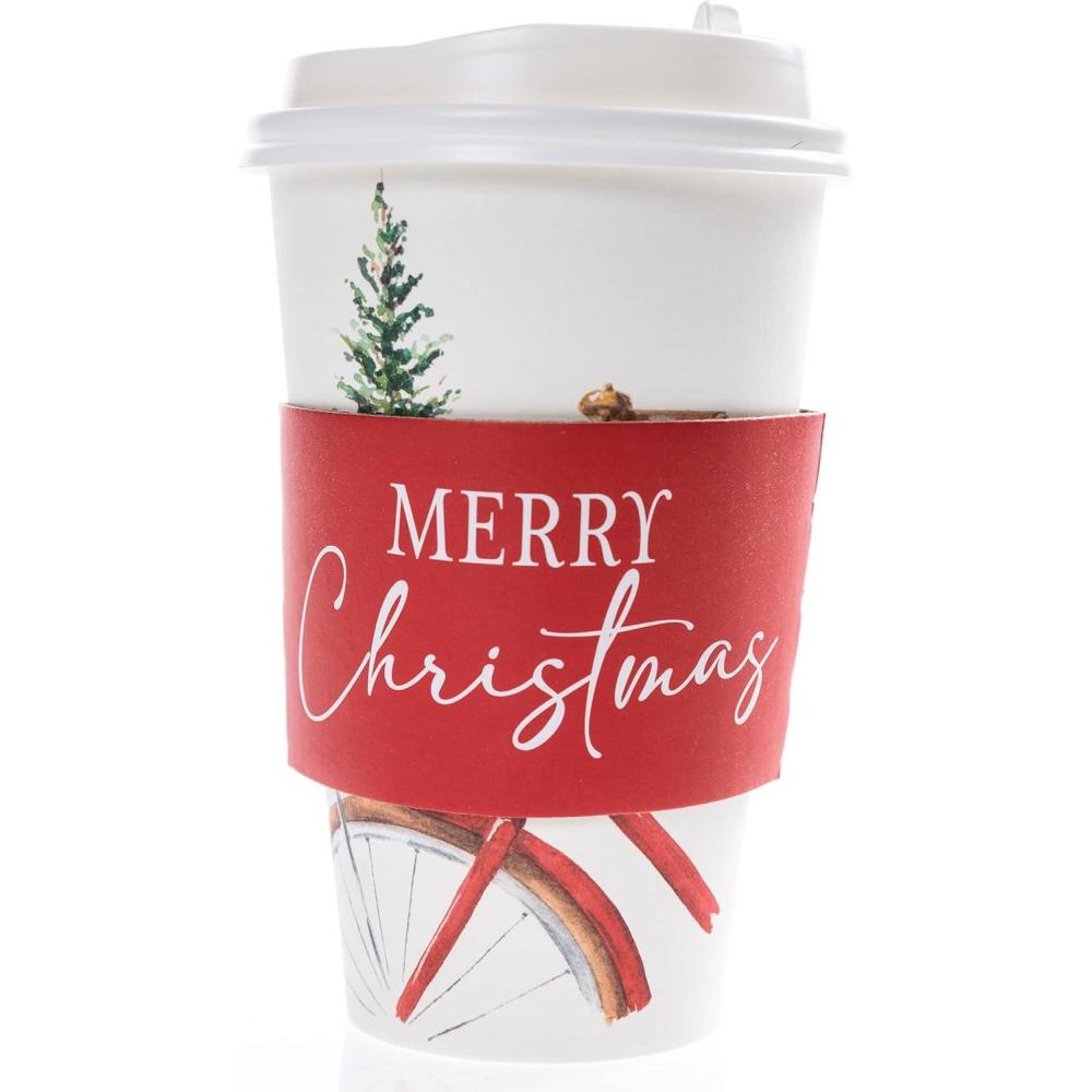 imageGraphique 12Pack Disposable to Go Coffee Cups Merry Christmas Leopard 16 oz with Lids Perfect for Travel Home Parties and MoreBike With Gifts