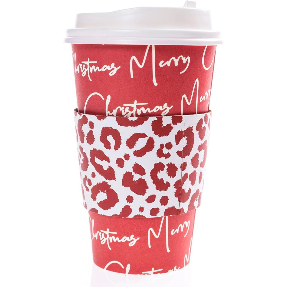 imageGraphique 12Pack Disposable to Go Coffee Cups Merry Christmas Leopard 16 oz with Lids Perfect for Travel Home Parties and MoreMc Leopard