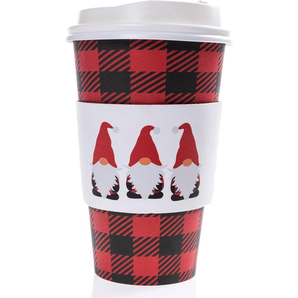 imageGraphique 12Pack Disposable to Go Coffee Cups Merry Christmas Leopard 16 oz with Lids Perfect for Travel Home Parties and MorePlaid Gnomes