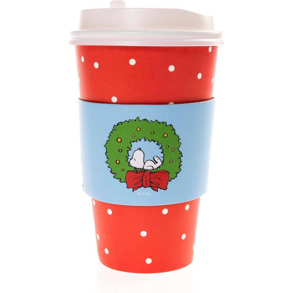 imageGraphique 12Pack Disposable to Go Coffee Cups Merry Christmas Leopard 16 oz with Lids Perfect for Travel Home Parties and MoreSnoopy Wreath