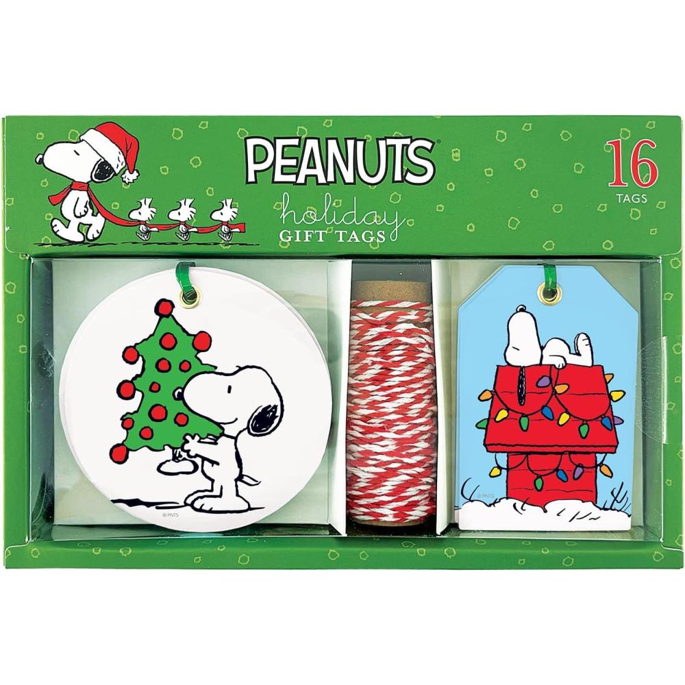 imageGraphique La Petite Noel Holiday Gift Tag Boxed Set 16 Tags with Hanging Twine 2 Unique Christmas Designs with Gold Foil Accents Gift Boxes and BagsPeanuts