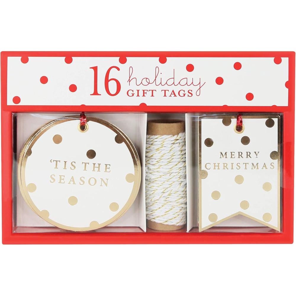 imageGraphique La Petite Noel Holiday Gift Tag Boxed Set 16 Tags with Hanging Twine 2 Unique Christmas Designs with Gold Foil Accents Gift Boxes and BagsWhite and Gold Dots
