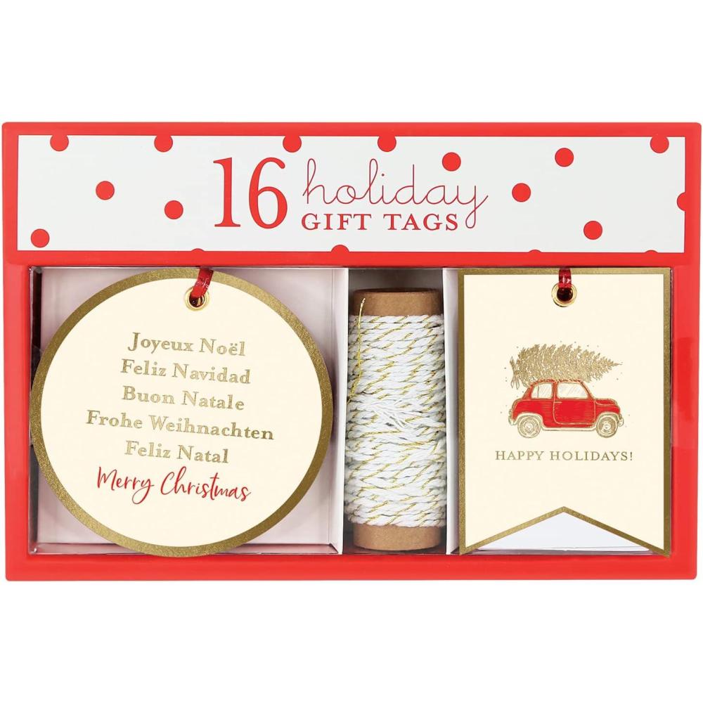 imageGraphique La Petite Noel Holiday Gift Tag Boxed Set 16 Tags with Hanging Twine 2 Unique Christmas Designs with Gold Foil Accents Gift Boxes and BagsJoyeux Noel