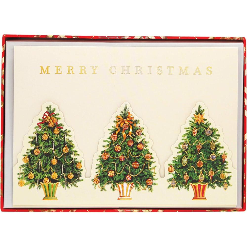 imageGraphique Merry Christmas Holiday Cards Pack of 15 Cards with Envelopes Christmas Greetings Gold Foil Accents Boxed Set 475quot x 6625quotChristmas Tree Trio