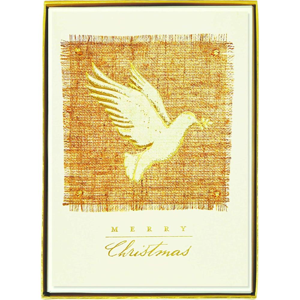 imageGraphique Merry Christmas Holiday Cards Pack of 15 Cards with Envelopes Christmas Greetings Gold Foil Accents Boxed Set 475quot x 6625quotGold Dove on Burlap