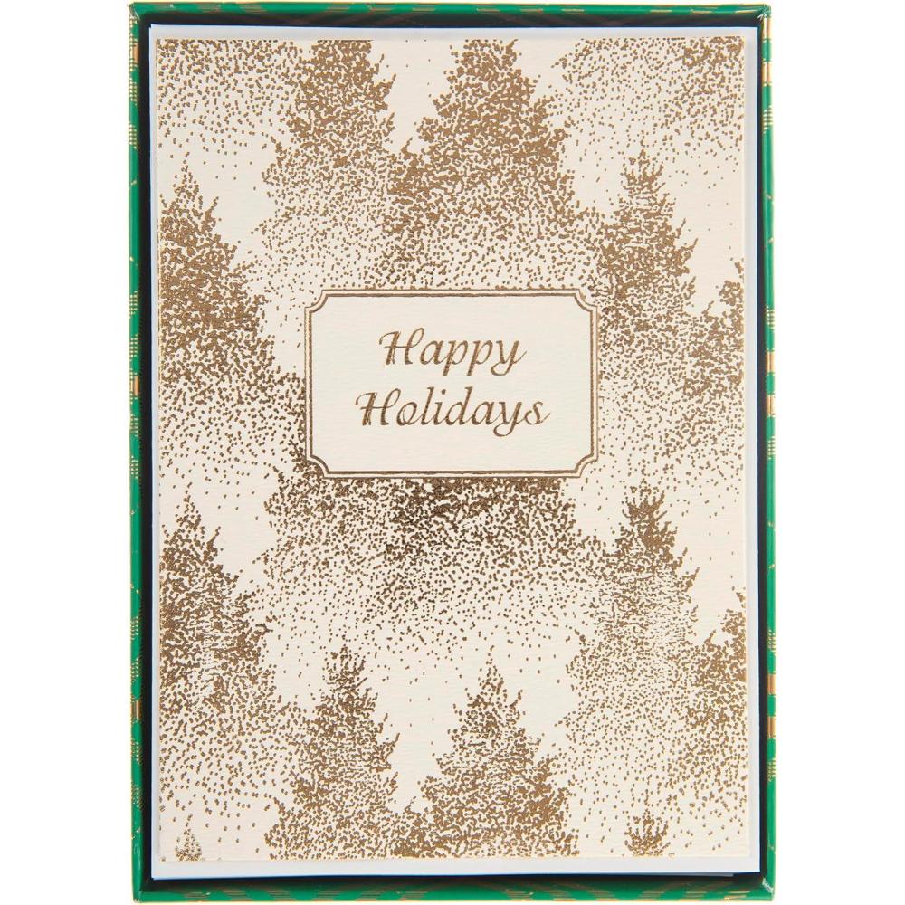 imageGraphique Merry Christmas Holiday Cards Pack of 15 Cards with Envelopes Christmas Greetings Gold Foil Accents Boxed Set 475quot x 6625quotGold Dotted Trees